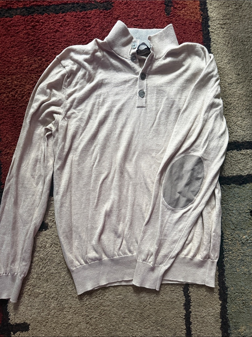 Hackett Light Pink Henley Knit Cardigan with Elbow Patches